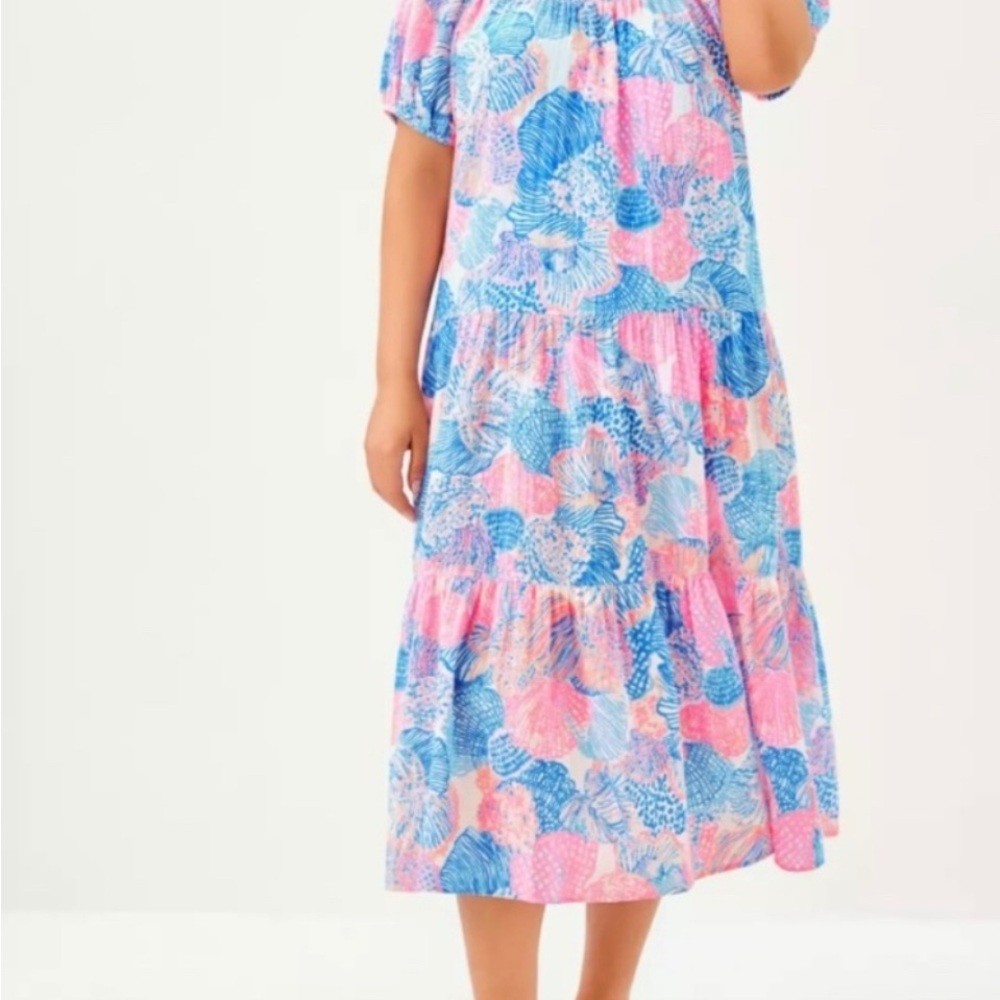Lilly Pulitzer Pink & Blue midi ZEMINI MAXI COVERUP, MULTI ROAR OF THE SEAS